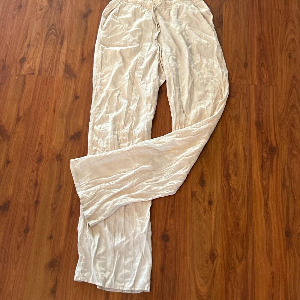 Zara Beige wide leg gauzy high waisted leg trousers, pants size M